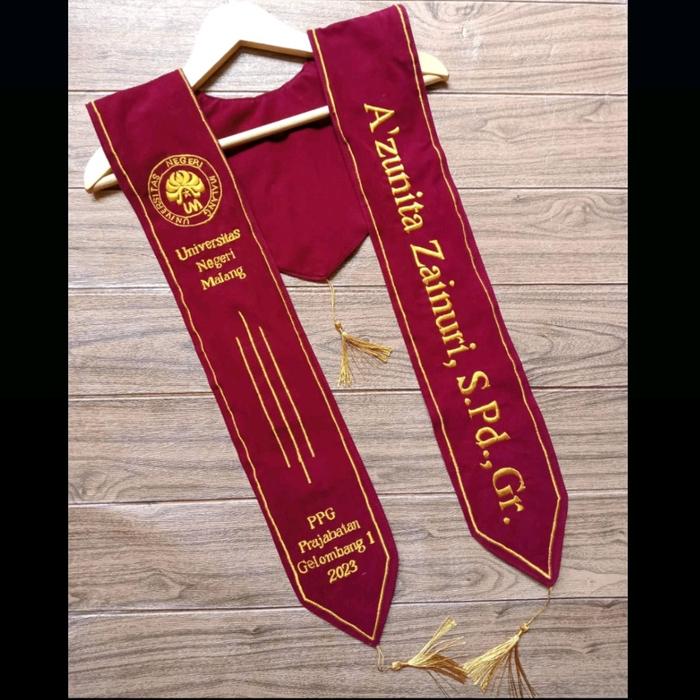 Selempang Wisuda PPG / Prajabatan Bludru Bordir Custom Biru Coklat