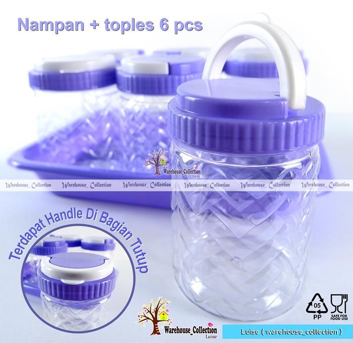 Toples Set Isi 6 Pcs || Toples PET Nampan Candy || Toples Kue Kering + Nampan || Toples Bumbu Dapur