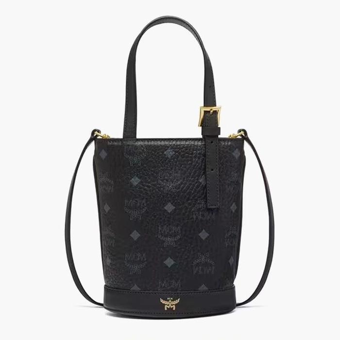 MCM Mini Aren Bucket Tote Bag in Black with Shoulder Strap