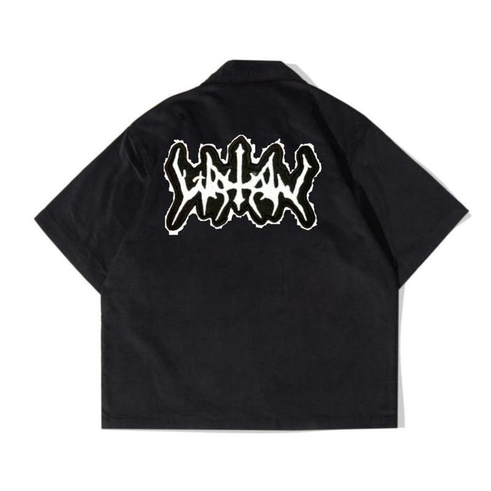 MATERNAL Work Shirt Coruduroy kemeja lengan pendek pria hitam