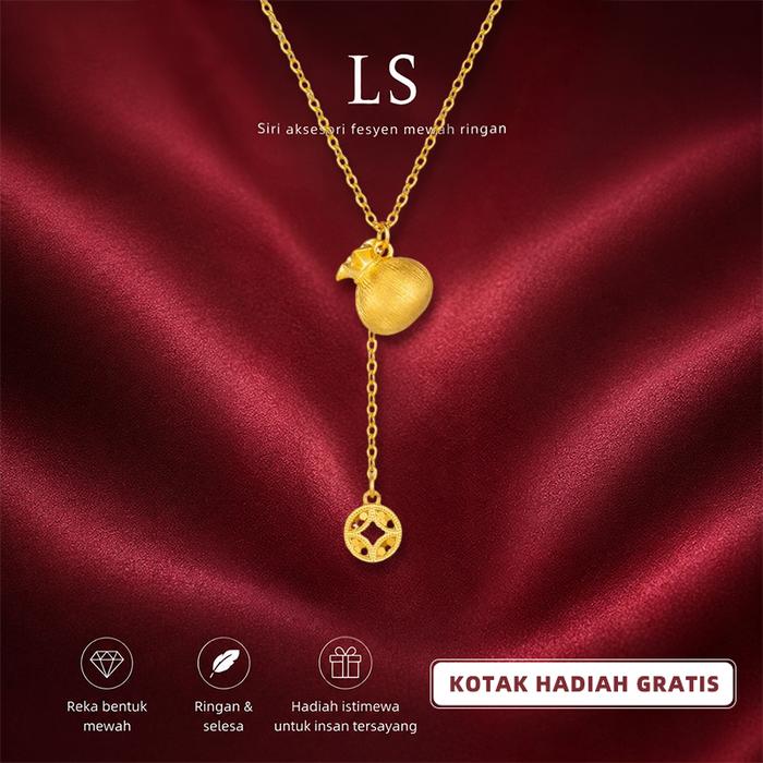 Kalung tas keberuntungan, kalung koin emas, emas imitasi, anti karat, panjang dapat disesuaikan, had