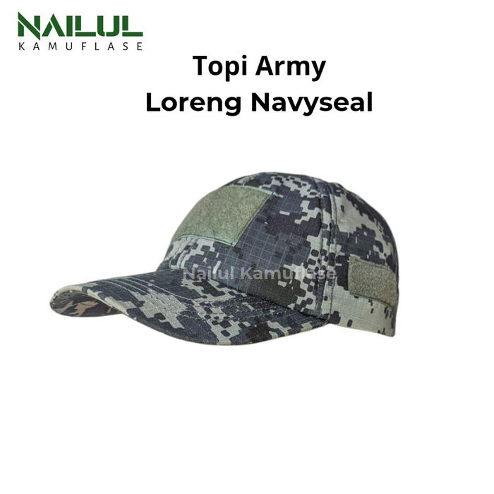 Topi Army Loreng Navyseal dengan Bahan Kain Ribstop Serat Kotak-kotak - Outdoor