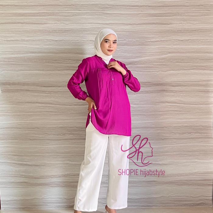 SHS - Blouse Rayon Magenta - Blus Polos Fuchsia - Atasan Wanita Kekinian - Kemeja Cewek Bestseller -