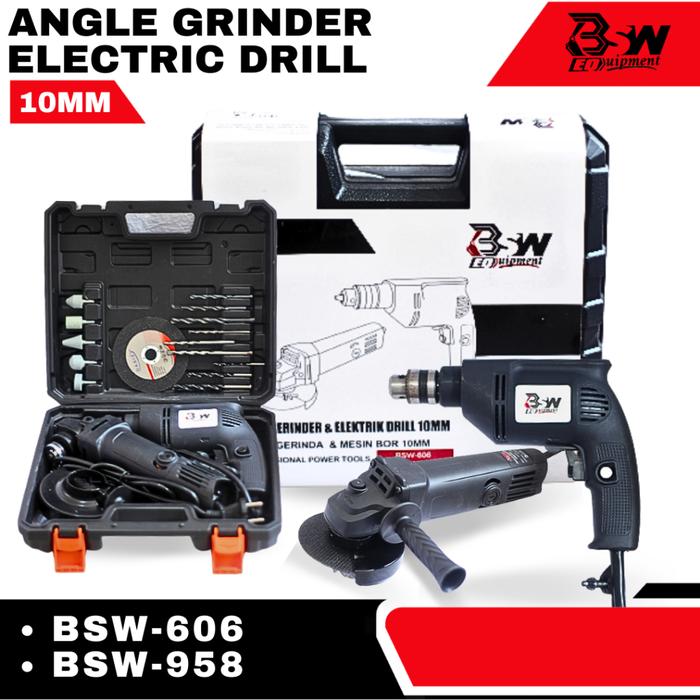 TOP 1 !! PAKET BOR GERINDA KOPER FULL SET FREE AKSESORIS MEREK BSW BOR TENGAN LISTRIK 10MM VARIABLE