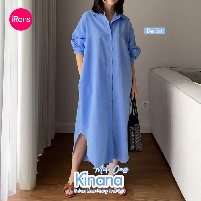 Kinana Oversize Gamis Dress Polos Wanita Muslim Korean Style Lengan Panjang Full Kancing sampai bawa