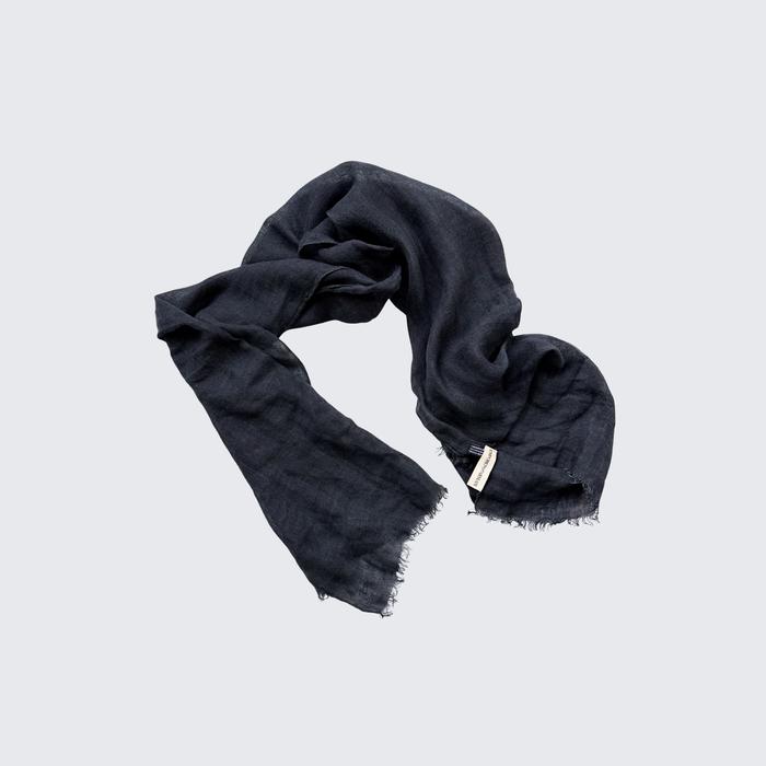 Plain Black Vintage Emporio Armani Cotton and Linen Classic Scarf - Unisex - M