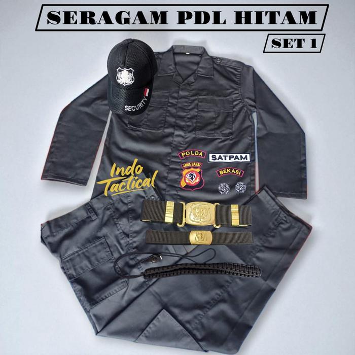 Indo Tactical Seragam PDL Hitam Security Setelan PDL Hitam Brimob Keamanan Baju Seragam Lapangan PDL