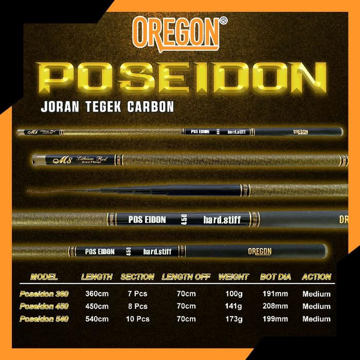 Tegek Oregon Poseidon action medium lentur Joran pancing
