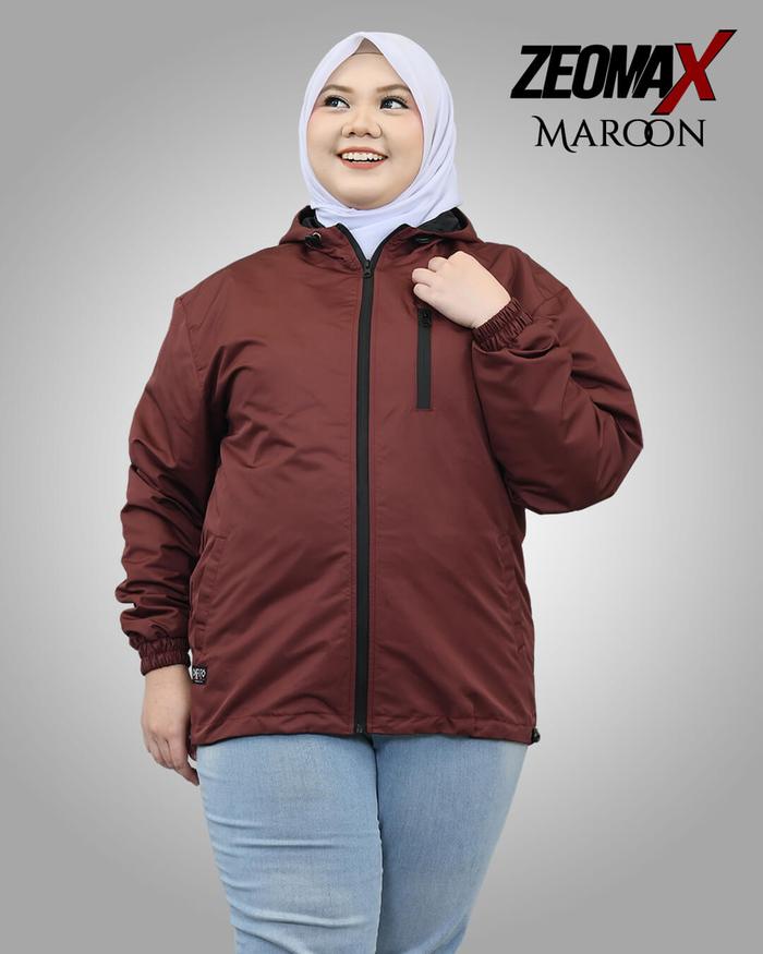 Windbreaker Onfito ZEOMAX Maroon-Jaket Jumbo-Jaket Parasut Hoodie Bomber Cowok Cewek