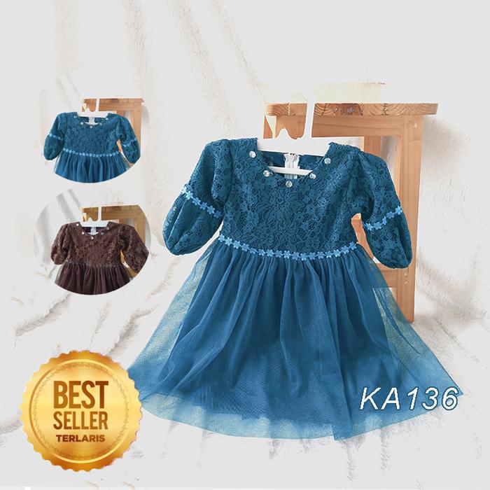 Gaun Anak Lebaran 2026 Emerald Blue Dress Brokat Anak Perempuan 3 4 Tahun Mewah Elegan Baju Muslim L