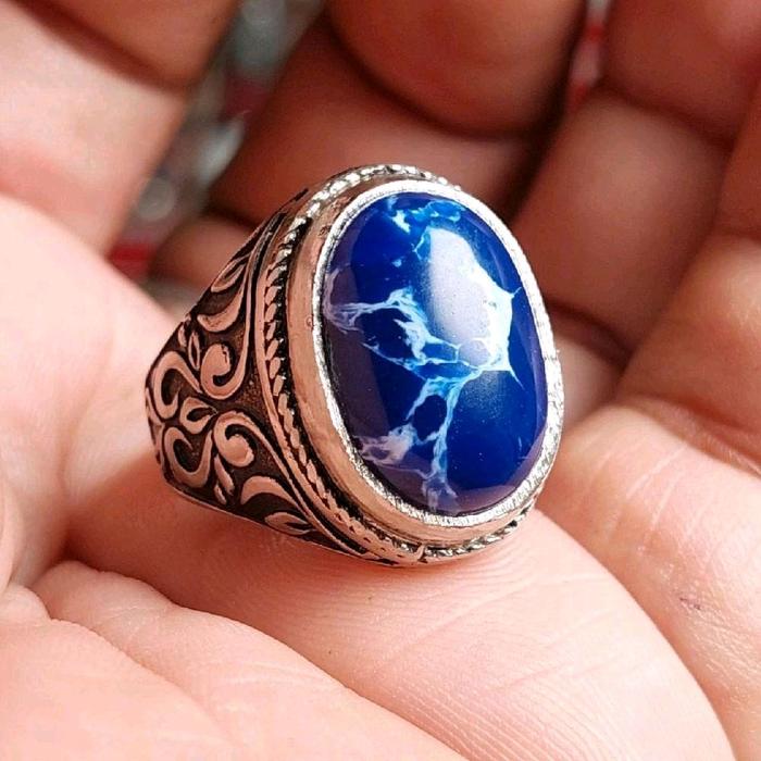 Cincin batu blue mizone urat putih / mizone blue