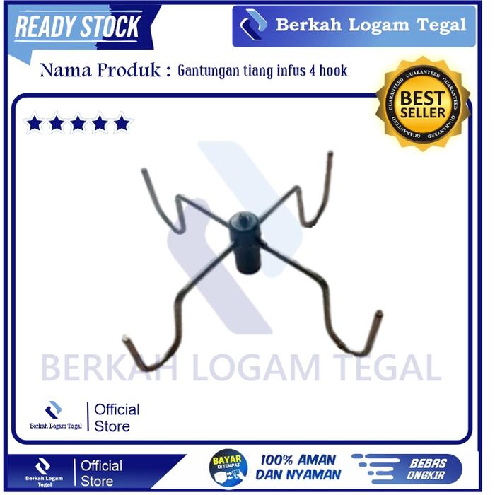 Gantungan infus Stainless/pengait tiang infus 4 hook