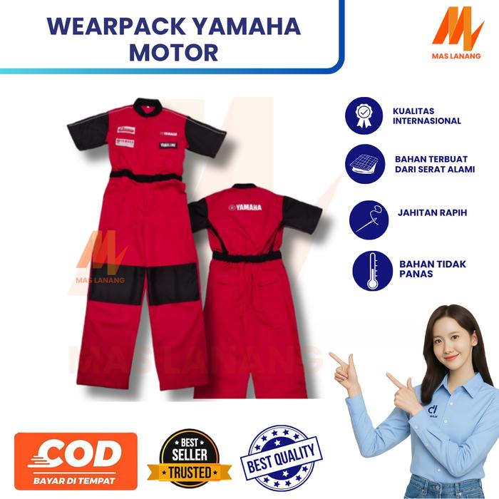 SERAGAM MEKANIK YAMAHA | WEARPACK YAMAHA Bordir Kerja Safety Baju Merah Atasan Panjang Pendek
