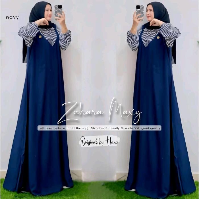 Zahara Maxy ORI by Hana Dress Maxi Cantik Wanita Muslimah Fashion Baju Kekinian Elegan Nyaman Gamis 