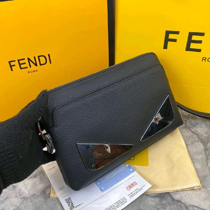 CLUTCH POUCH BAG BRANDED PRIA F'D 1507 BLACK LEATHER MIROR