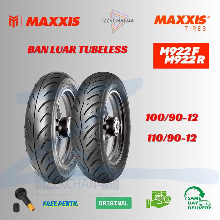 Ban Luar Maxxis M922F/R Tubeless Ring 12 100/90-12 dan 110/90-12 Depan Belakang Untuk Motor Scoopy F