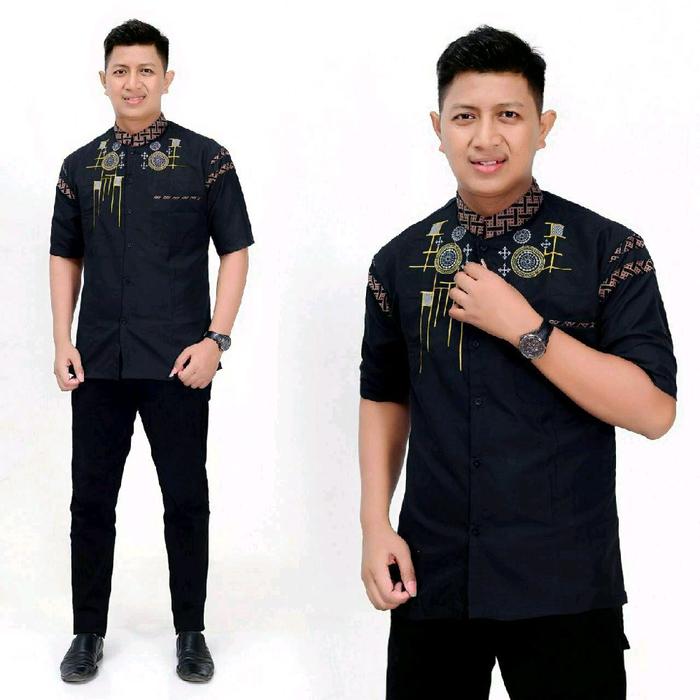 Baju Koko Muslim Pria Dewasa Lengan Pendek Bordir Motif Elegan dan Nyaman kokopria JASKO MANDARIN ke