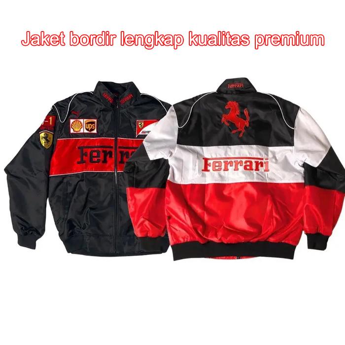 Jaket Varsity Retro Bordir LOGO Ferrari NASCAR F1 Racing Sport Unisex