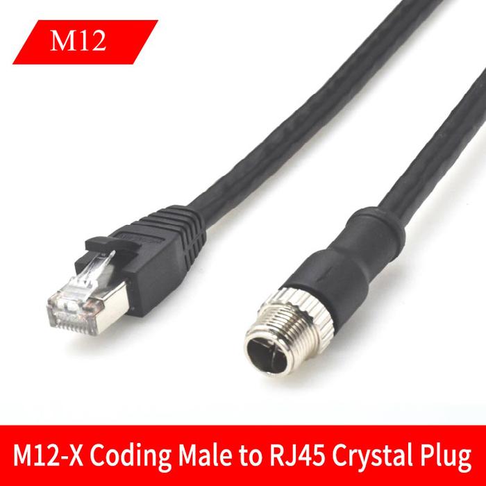 M12 X-type 8 Pin Male to RJ45 Connector Cable CAT6a Network Cord