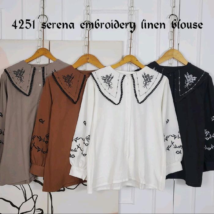 [OTULILI] SERENA EMBROIDERY LINEN BLOUSE LD 110 | KEMEJA BASIC BORDIR WANITA OVERSIZE | ATASAN POLOS