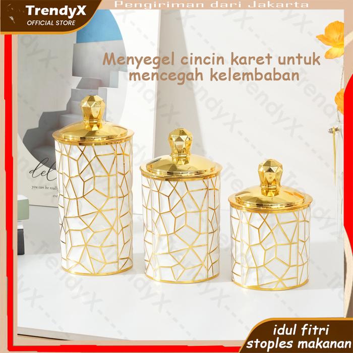 TrendyX Toples Mewah Aesthetic Putih Toples Snack+Tray set