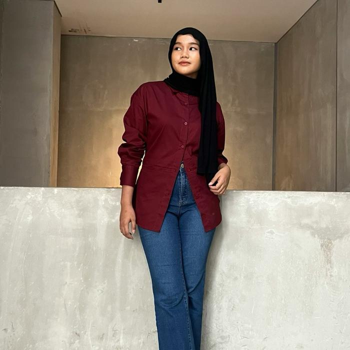 Adagera Market Rolv Shirt- Kemeja Slimfit - Kemeja Fitted - Kemaja Lengan Panjang Wanita -Kemeja Kan