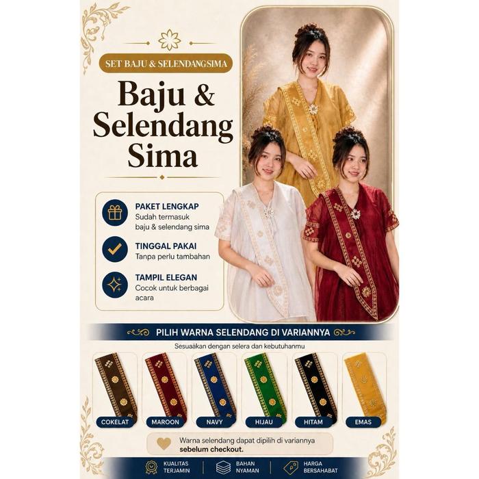 Baju Bodo Polos Model Kotak + Selendang Sima Premium | Siap Pakai, Elegan (Pilih Warna) Original Bug