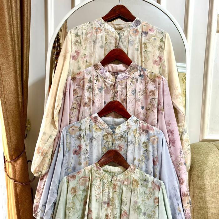 (Anum) Gamis Ceruty Printing Motif Bunga Set Hijab/Anum Dress/Gamis Lebaran