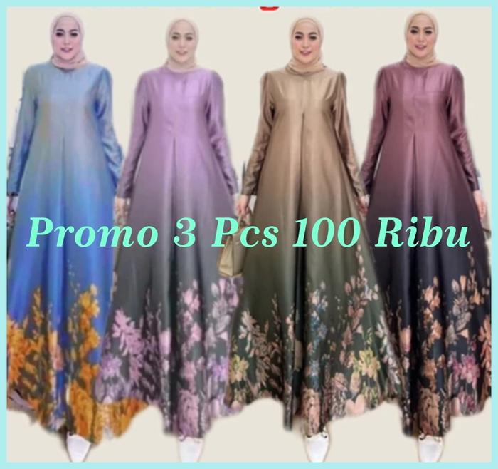3 Pcs 100 Ribu Termurah Terbaru Promo Gamis Dress Motif Premium Jumbo Sakura Wanita Hyget Ld 120