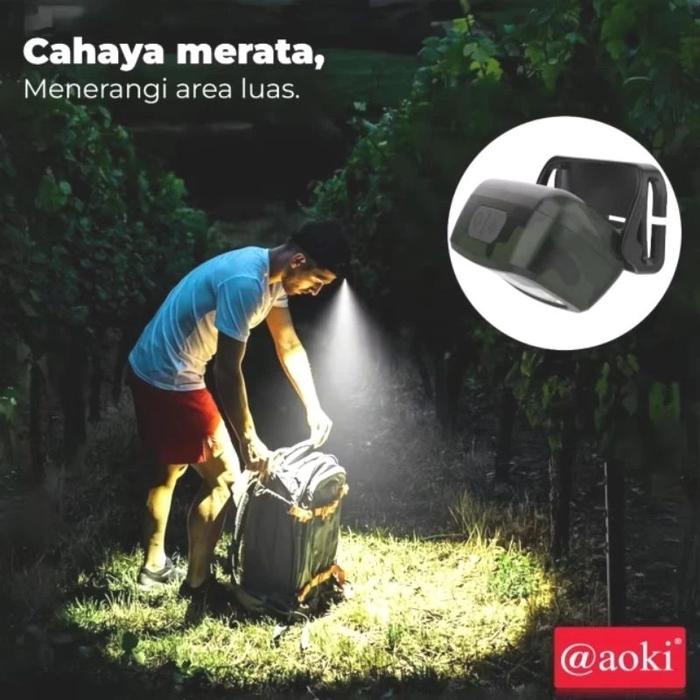 Senter Kepala Cas Sensor Cerdas Aoki Ak-3503G / Senter Kepala Aoki Army Free Ikat kepala & Kabel Cha