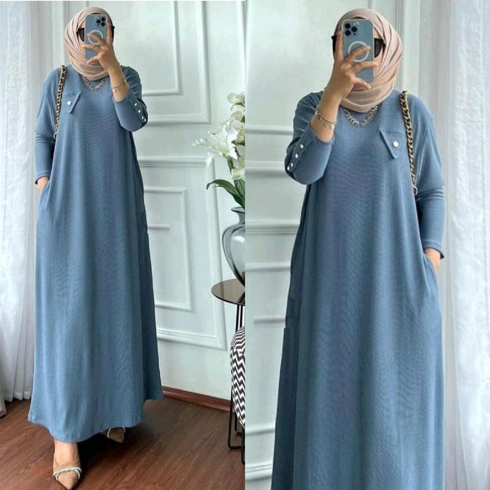 ￼AMARA DRESS RIB PREMIUM KNIT KANCING GAMIS DRES ATASAN WANITA PEREMPUAN MUSLIMAH TERMURAH PANJANG J