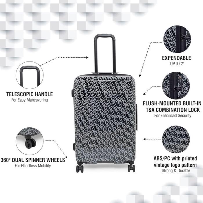 Koper DKNY Bagasi 24 Black/White dengan Handle Teleskopik dan Roda 360° untuk Mobilitas Mudah