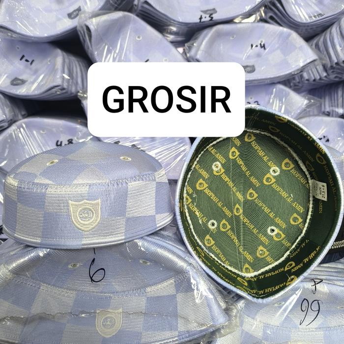 (GROSIR 10PCS) Al Amin Peci Malaysia A5 Catur Original Putih Santri Muslim Motif Kopiah Haji Tinggi 
