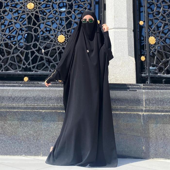 French Khimar Overhead Abaya One piece Free Cadar Bandana Gamis Wanita Muslim Syari Mewah Elegant Hi