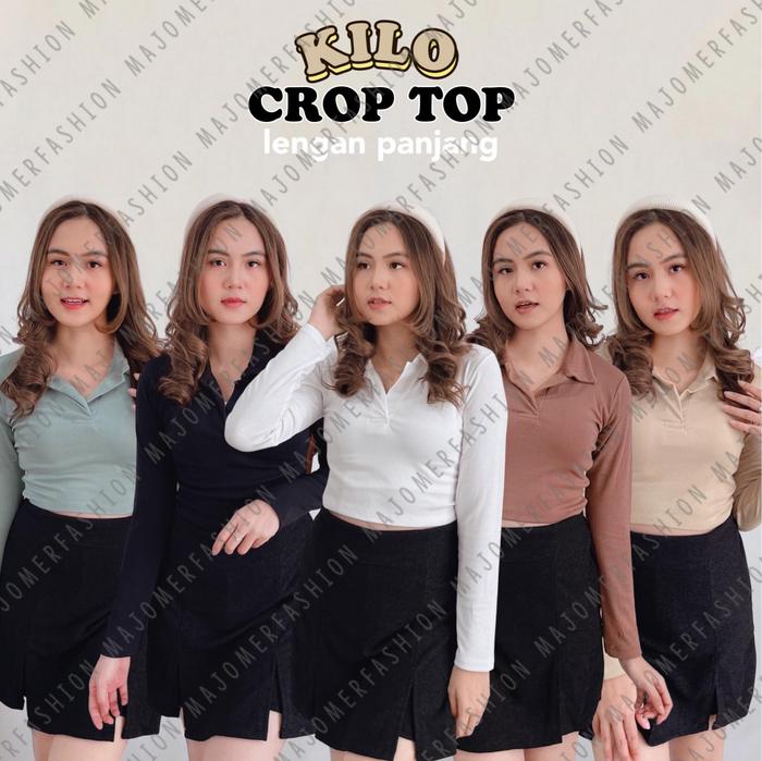 MAJOMER  | KILO CROP TOP LENGAN PANJANG - CROP TOP V KERAH RIB POLO - KAOS WANITA