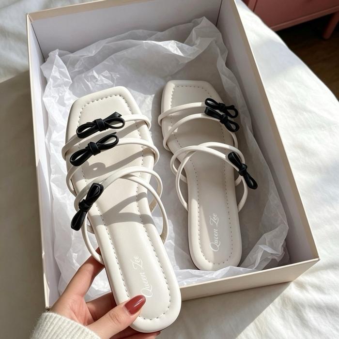 Queen Zee Sandal flat Wanita dengan Hiasan Pita Elegan dan Nyaman untuk Harian