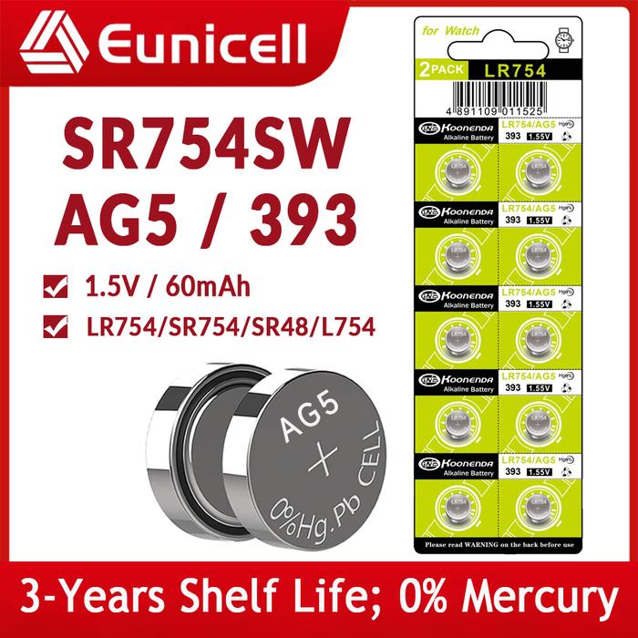 EUNICELL 58mAh SR754SW LR754 AG5 1.5V Button Pilas Batteries SR754