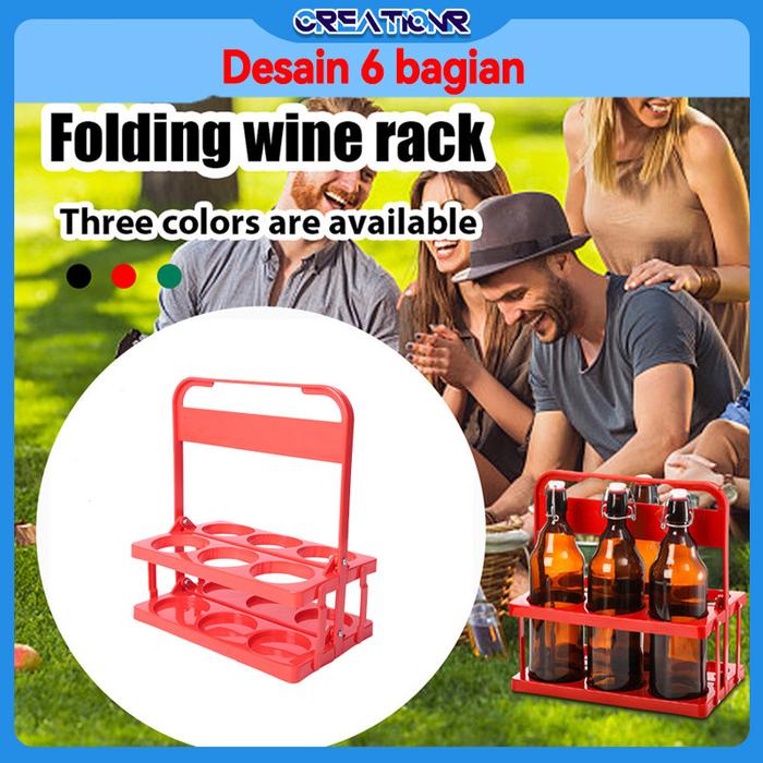 （Kapasitas 6 Botol）Rak Bir Lipat Portable/rak Botol Minum/Beer Carrier Reusable