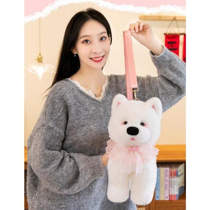 Tas Boneka Tas Selempang Cute White Dog Renda Slingbag Tas Cewek