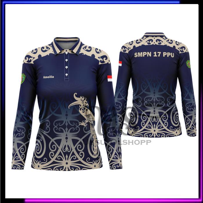 Baju Batik Dayak Khas Kalimantan - Jersey Batik Dayak Lengan Panjang - Kaos Jersey Batik Dayak Murah