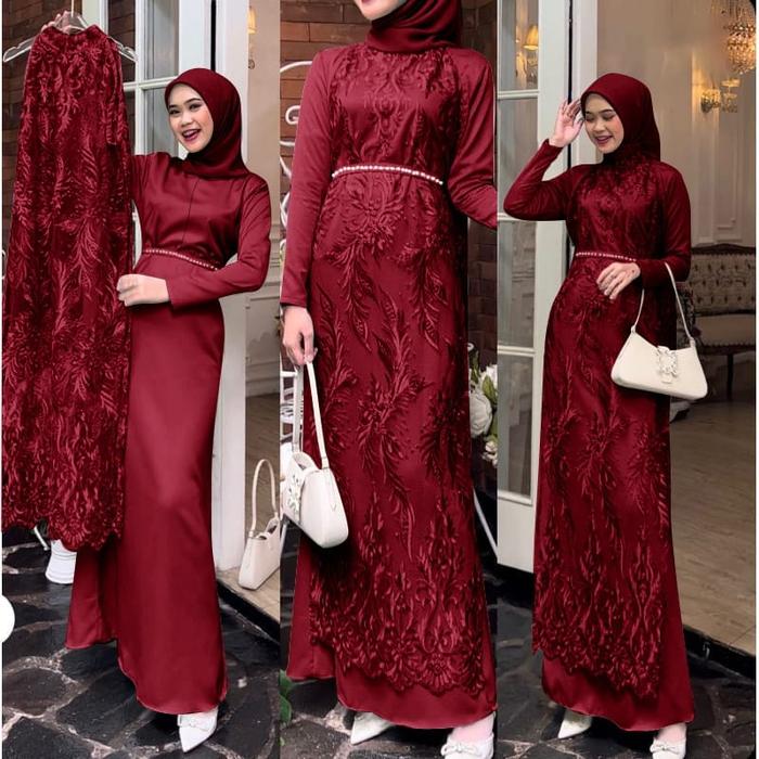 Gamis Muslim nita Set Cardigan Lepas Bordir Elegan Model Maxy Bahan Katun Ukuran M L XL