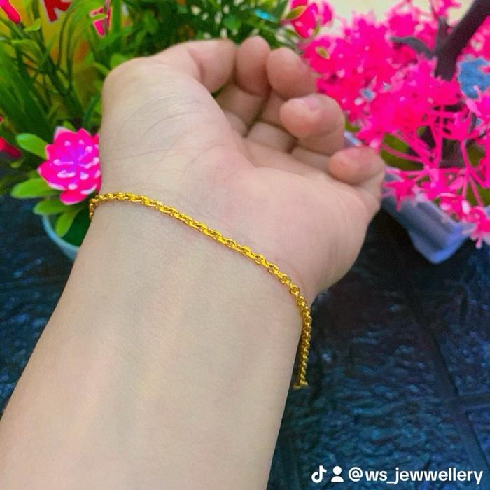 Gelang rantai medan kecil pria/wanita Ws. Perhiasan lapis emas murni 24 karat balut kristal premium