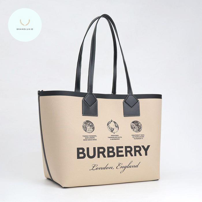 BURBERRY HERITAGE TOTE BAG MEDIUM COATED CANVAS BEIGE