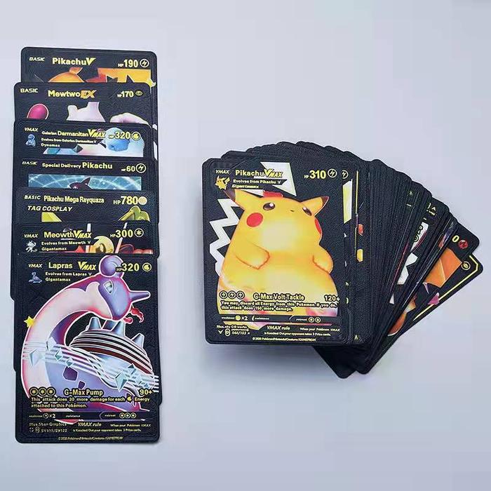 27-54 Buah/Set Kartu Pokemon Logam Emas Vmax GX Kartu Energi