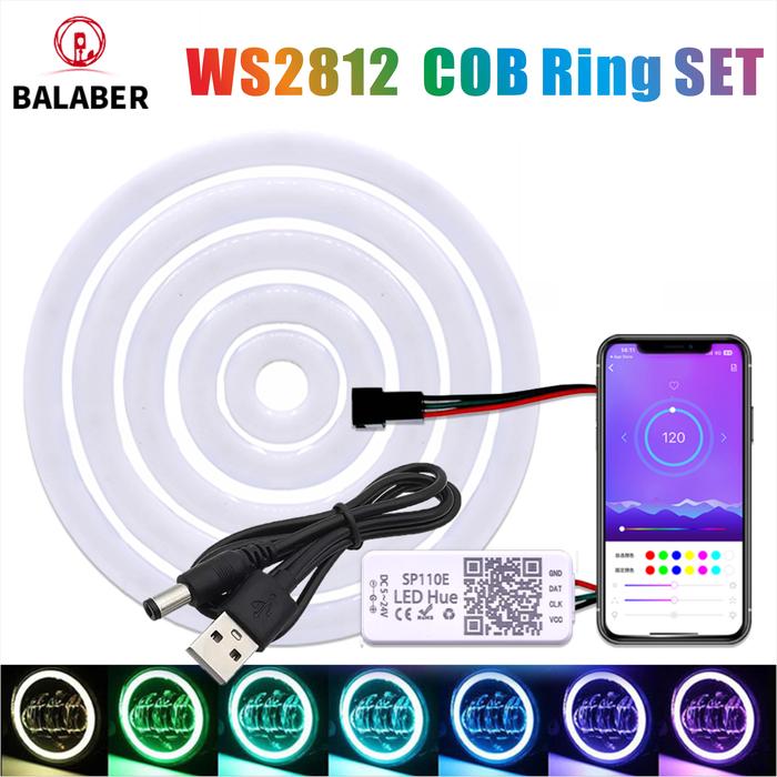 DC5V COB RING RGB WS2812 LED with SP110E Bluetooth APP Controller 27/48/73/96/120mmStrip Individuall