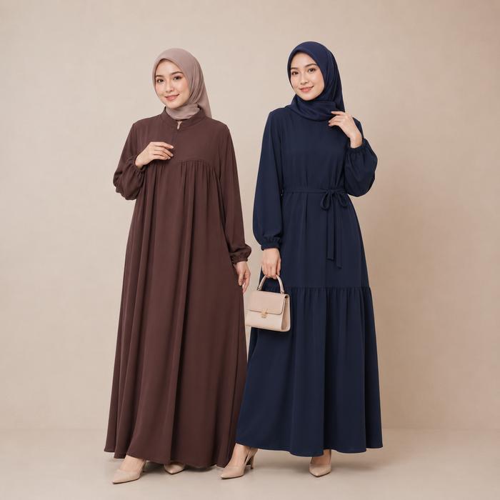 Gamis Mozz 026 l Gamis Muslimah Panjang Lengan Panjang Kerah Tinggi Warna Marun Model Longgar