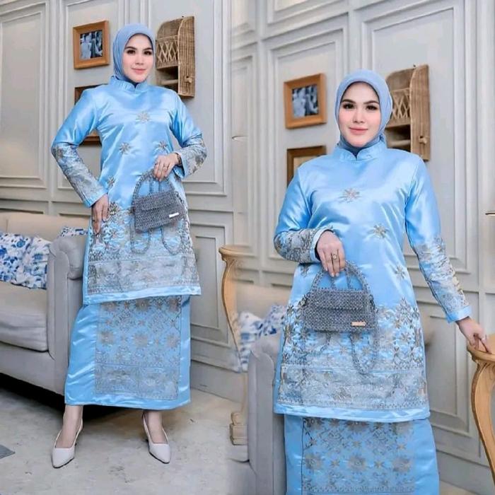 Stelan terbaru tunik bordir KEMALA free hijab baju kurung fulbordir vol: 3 bahan satin bridal promiu