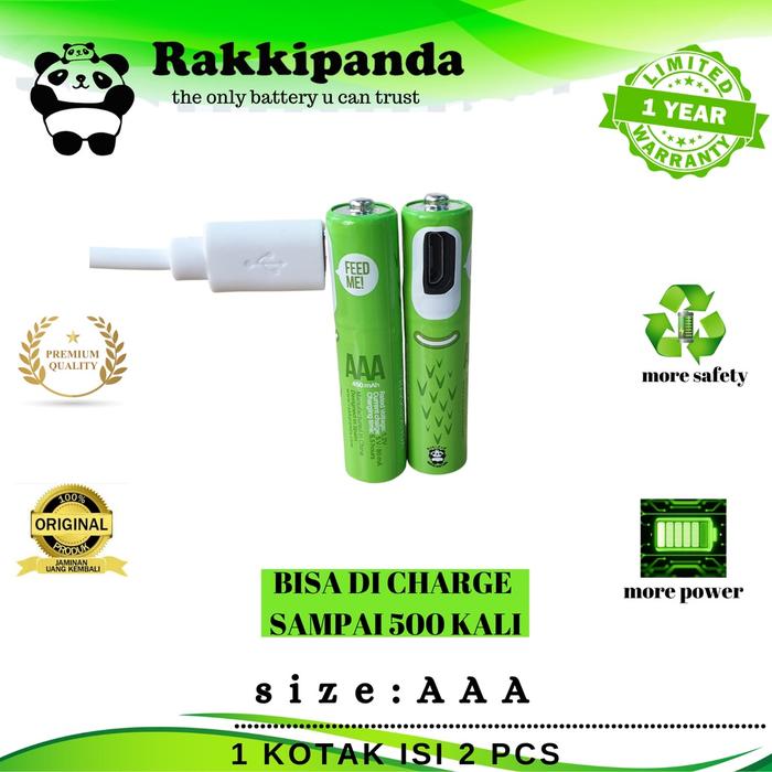 rakkipanda baterai AAA cas ulang isi 2pcs micro usb original rechargeable
