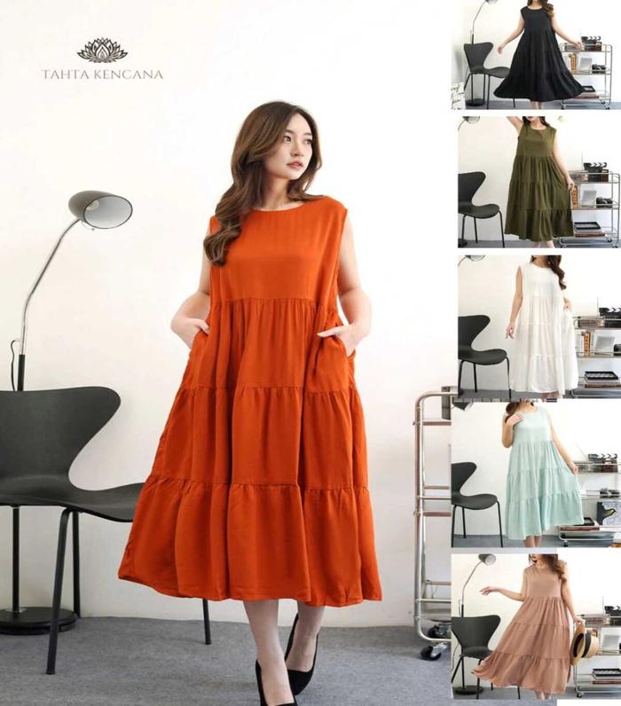 MIB Style - inner dress wanita midi dress Bahan rayon twell premium - Midi dres lekbong tanpa lengan