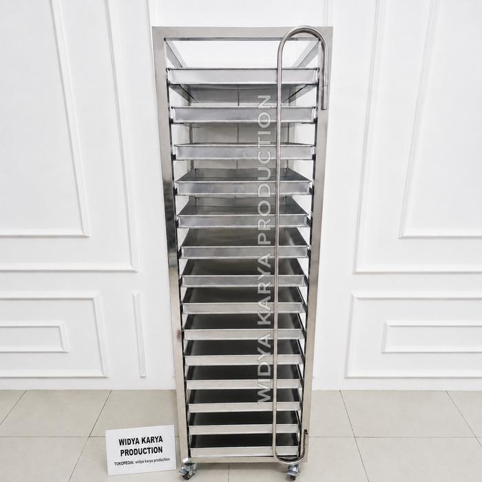 Trolley Bakery Stainless Rak Loyang Roti 12 Susun / 15 Susun 40x60